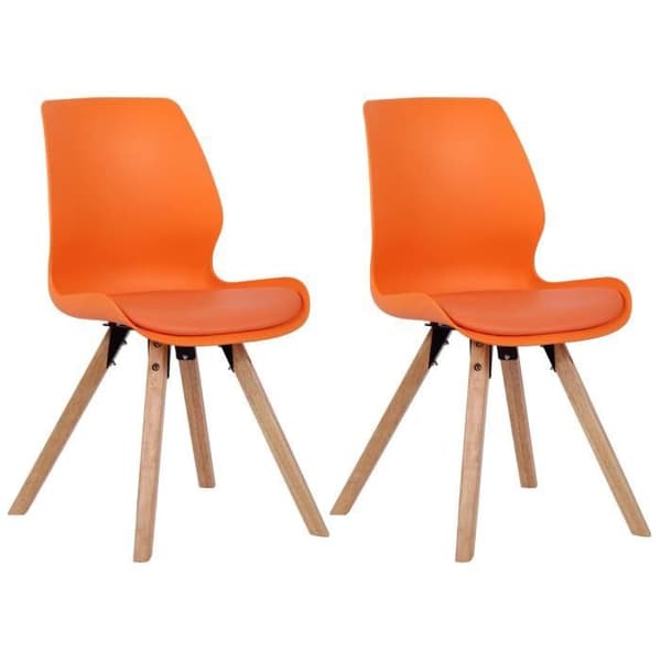 Matsalsstolar - Luna - Set om 2 - Skandinaviskt Design - Träben - Orange Plast.