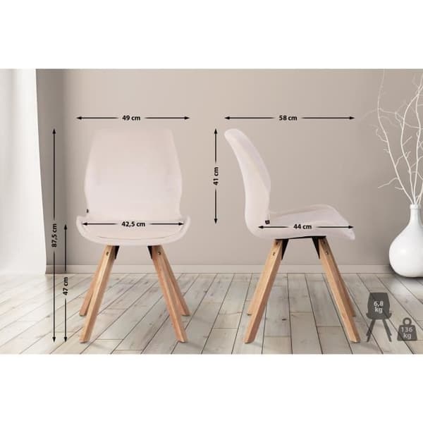 Set med 2 Luna Matstolar med träben, Cream-velour