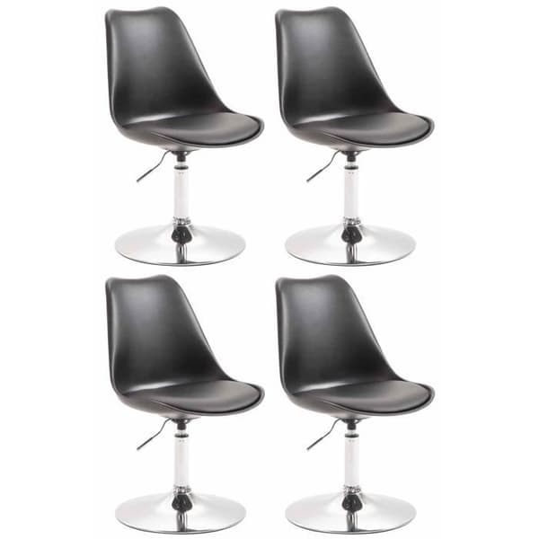 Set med 4 Maverick matsalsstolar Plast Vridbar sits metallpelare, svart-krom
