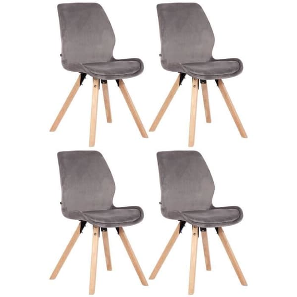 Sats med 4 Luna Matstolar med träpiedestal, Grå-velour