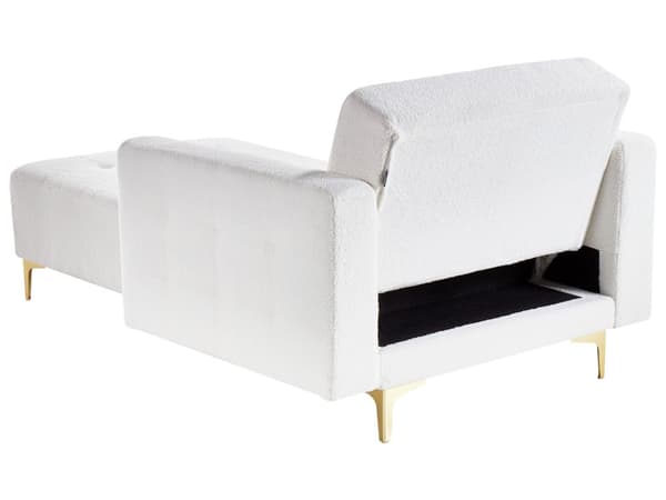 Chaiselong Hvid Boucle Daybed med Ryglæn Gæsteseng Multifunktionel Chaise med Splitback Sofa Moderne til Stuen med Sovefunktion