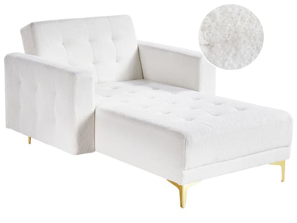 Chaiselong Hvid Boucle Daybed med Ryglæn Gæsteseng Multifunktionel Chaise med Splitback Sofa Moderne til Stuen med Sovefunktion