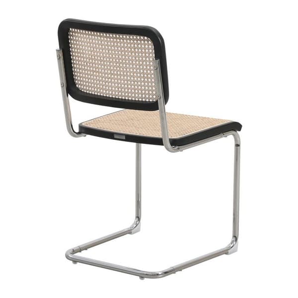 Retro stol med metallben, mørkt tre og naturlig fletting