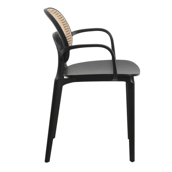 Soffa med svart struktur, trä sits och naturlig flätning