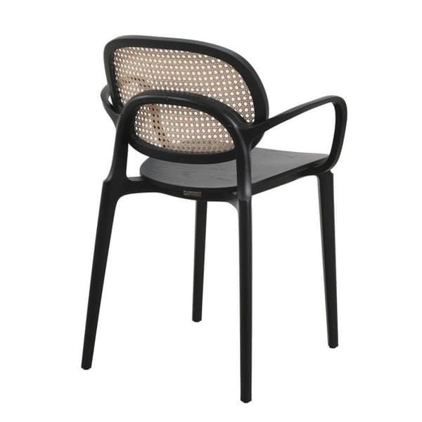 Soffa med svart struktur, trä sits och naturlig flätning