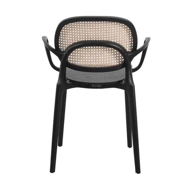 Soffa med svart struktur, trä sits och naturlig flätning
