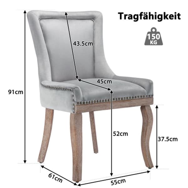 Luxe matstol (kökstol, vilstol, 4-pack), sammetsklädsel, grå
