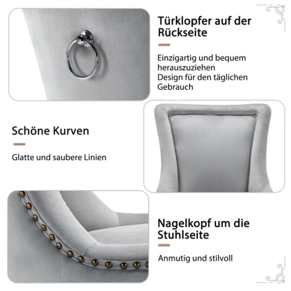 Luxe matstol (kökstol, vilstol, 4-pack), sammetsklädsel, grå