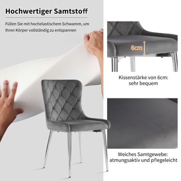 Matstolar med ryggstöd (4), ergonomisk stol, ben i silverfärgat järn, mörkgrå