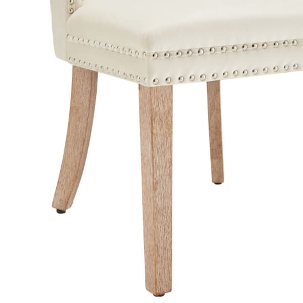 Matstol med fyra ben, avslappnad fåtölj, enkel fåtölj (6 stycken), massiv träram, beige