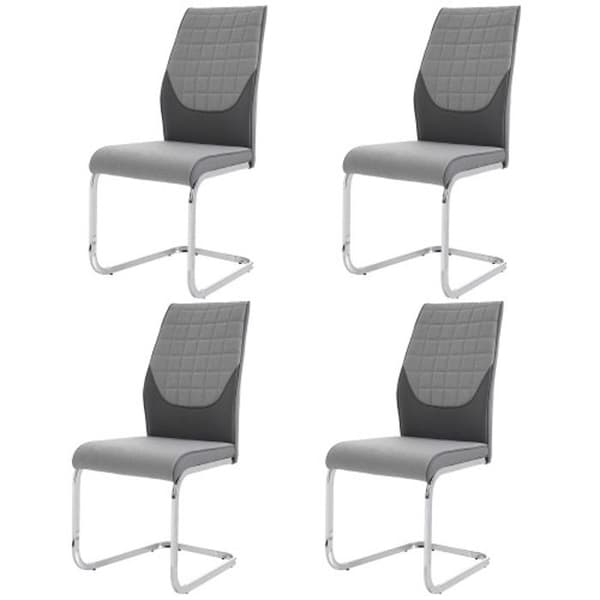 Stolsläde (set om 4), struktur i kromat metall, PU-läder och linne patchwork, manuell, grå