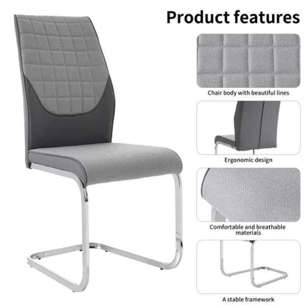 Stolsläde (set om 4), struktur i kromat metall, PU-läder och linne patchwork, manuell, grå