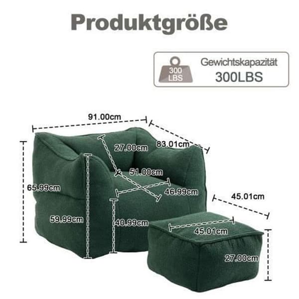 Mjuk Lazy Boy-stol, bekväm, Memory Foam-stol med armstöd, lämplig för vardagsrum och sovrum, grön