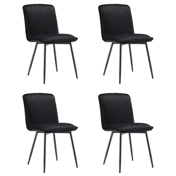 Matstol med ryggstöd (set om 4), Köksstol med sammetsöverdrag, Svart