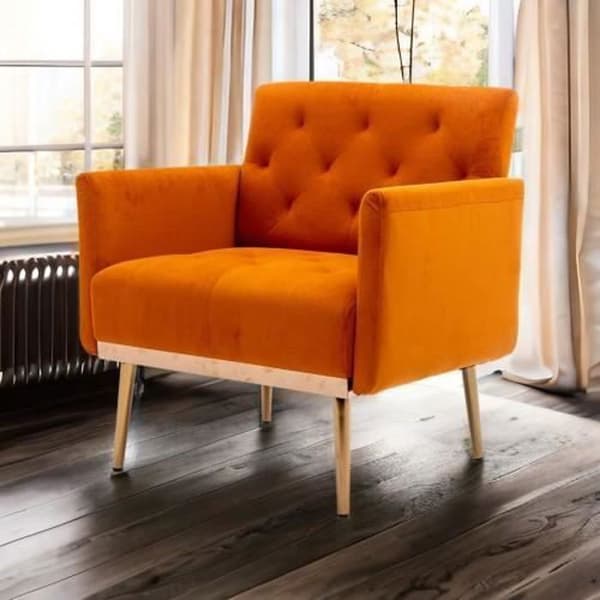 Sidostol, enkel fritidssoffa med Rose Golden ben, 79*65*82cm, Orange