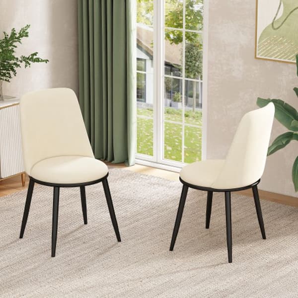 Matsalstolar (2), rund rygg, metallstruktur, svarta metallben, beige
