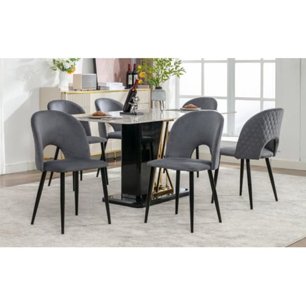 Matsalsstolar (6 stycken), Design matsalstol med ryggstöd, sits i sammet, justerbara ben, grå