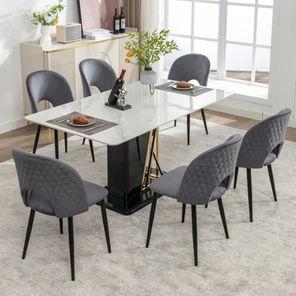 Matsalsstolar (6 stycken), Design matsalstol med ryggstöd, sits i sammet, justerbara ben, grå