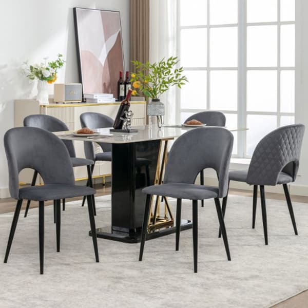Matsalsstolar (6 stycken), Design matsalstol med ryggstöd, sits i sammet, justerbara ben, grå