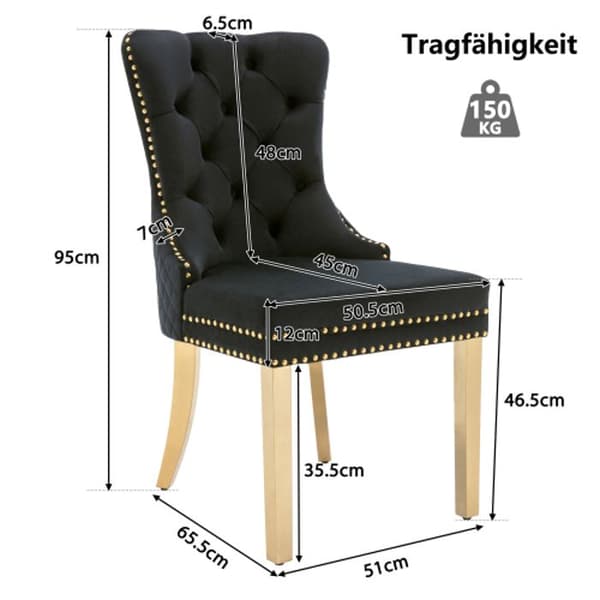 Matstol (ryggstöd med unika rundade drag, 4 ben), ben i gyllene rostfritt stål, svart/guld