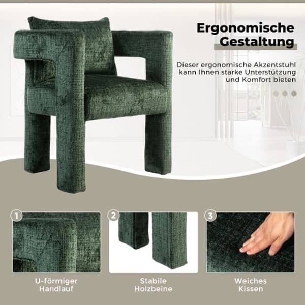 Chenille Single Lounge Chair, Matstol med ihåliga armstöd, Vardagsrum, Matsal, Sovrum, Grön