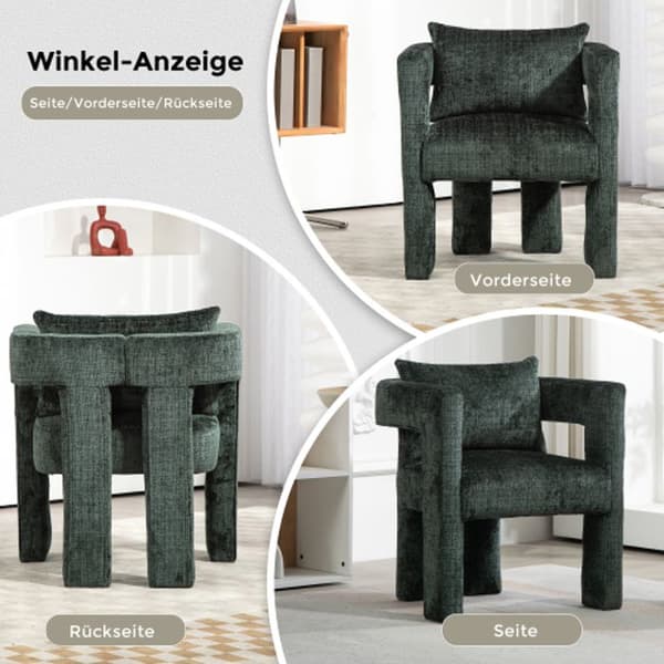 Chenille Single Lounge Chair, Matstol med ihåliga armstöd, Vardagsrum, Matsal, Sovrum, Grön