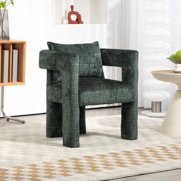 Chenille Single Lounge Chair, Matstol med ihåliga armstöd, Vardagsrum, Matsal, Sovrum, Grön