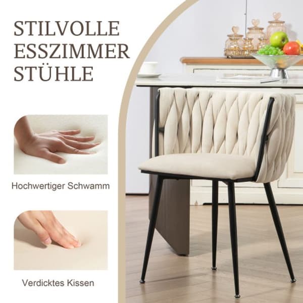 Sammetsmatsalsstolar med guldmetallben, handvävd design och mjuka kuddar (set med 2)
