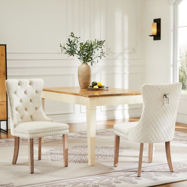 Matstol med fyr fötter, vilstol, enkel fåtölj (2 delar), struktur i massivt trä, beige