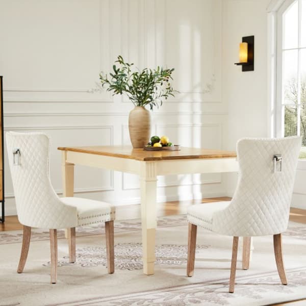 Matstol med fyr fötter, vilstol, enkel fåtölj (2 delar), struktur i massivt trä, beige