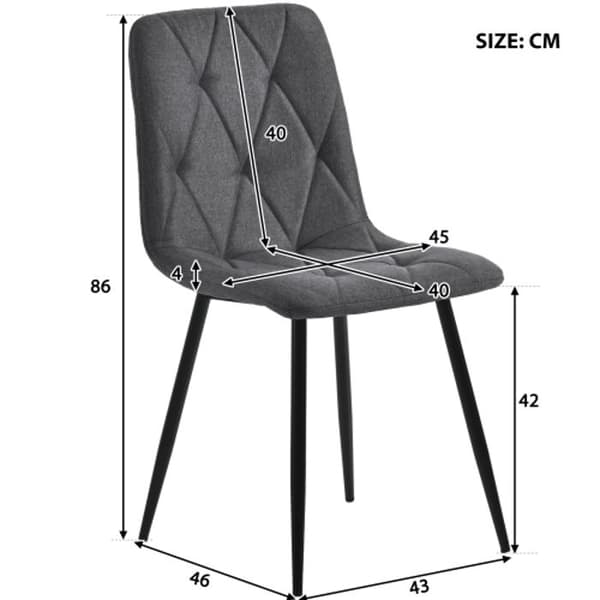 Matsalsstolar (4-pack), mörkgrå, med ryggstöd och sits i linne. Metallram, metallben.