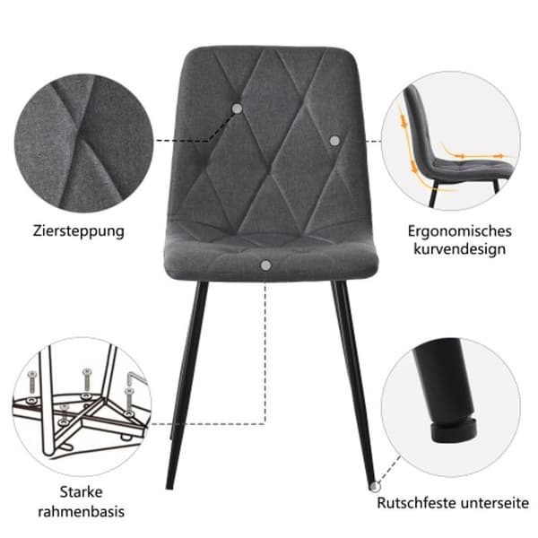 Matsalsstolar (4-pack), mörkgrå, med ryggstöd och sits i linne. Metallram, metallben.