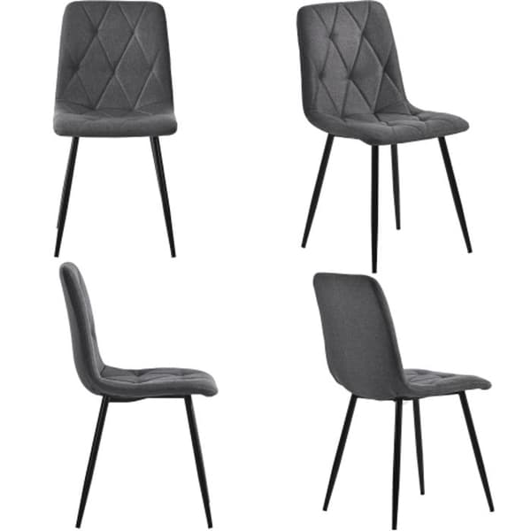 Matsalsstolar (4-pack), mörkgrå, med ryggstöd och sits i linne. Metallram, metallben.