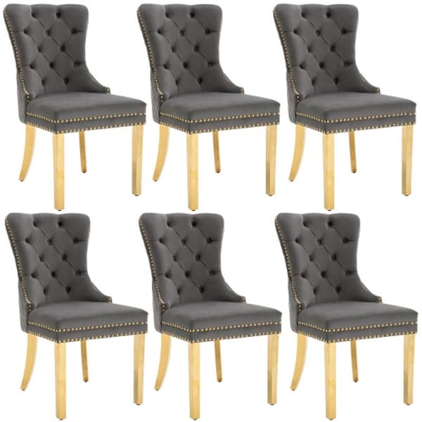 Matstolar (köksstol, lounge-stol, ryggstöd med runt dragring, 6 delar), Grå/Guld