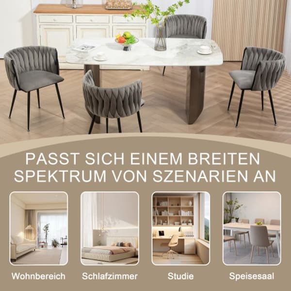 Sammetsmatsalsstolar med guldmetallben, handvävd design och mjuka kuddar, grå (set med 2)