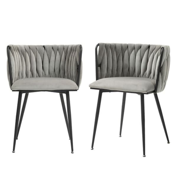 Sammetsmatsalsstolar med guldmetallben, handvävd design och mjuka kuddar, grå (set med 2)