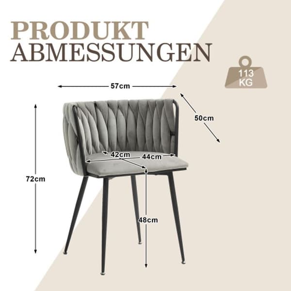 Sammetsmatsalsstolar med guldmetallben, handvävd design och mjuka kuddar, grå (set med 2)