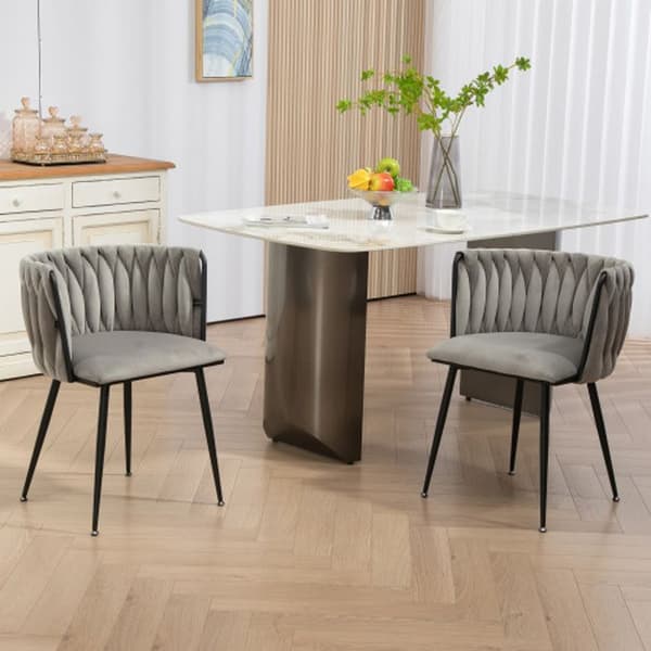 Sammetsmatsalsstolar med guldmetallben, handvävd design och mjuka kuddar, grå (set med 2)