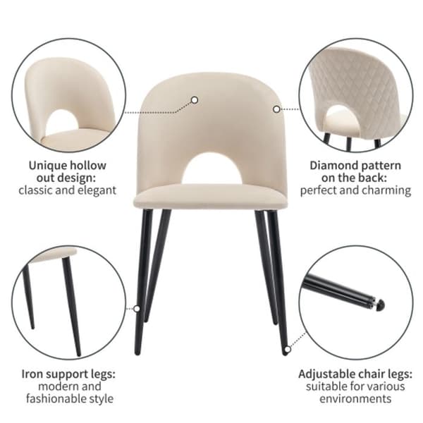 Matsalsstolar (4 stycken), metallstruktur, justerbara ben, diamantrygg, beige