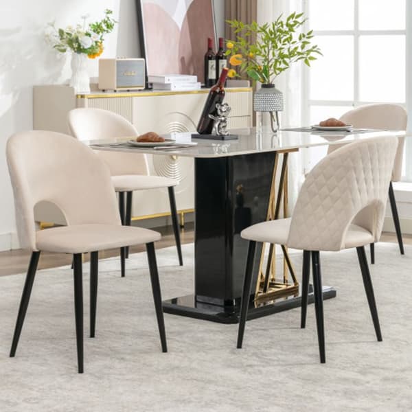 Matsalsstolar (4 stycken), metallstruktur, justerbara ben, diamantrygg, beige