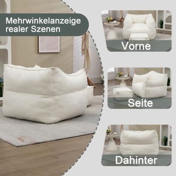Mjuk Lazy Boy-stol, bekväm, Memory Foam-stol med armstöd, lämplig för vardagsrum och sovrum, vit