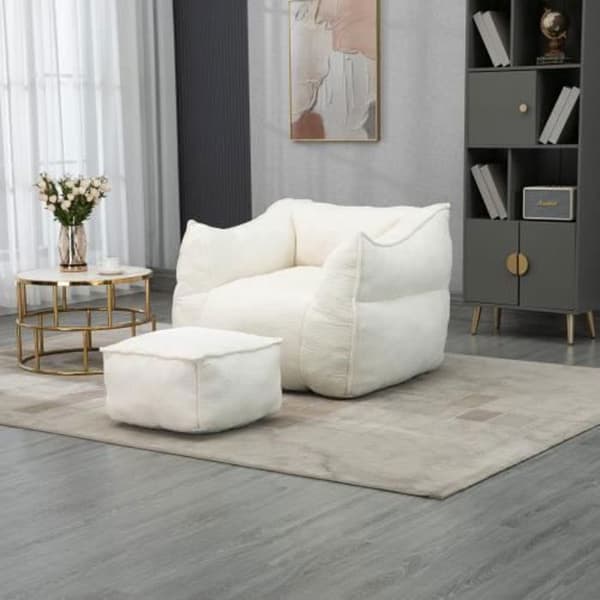 Mjuk Lazy Boy-stol, bekväm, Memory Foam-stol med armstöd, lämplig för vardagsrum och sovrum, vit