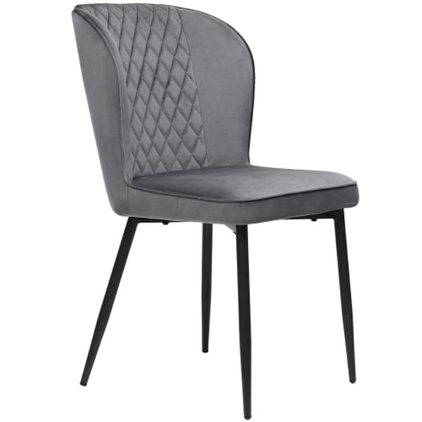 Matsalstol (4 stycken), mörkgrå, Designstol med stoppad rygg, sits i sammet, struktur i metall