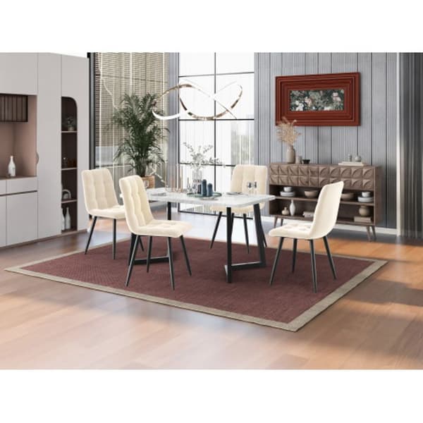 Dining chair (4 pieces), beige, Set of 4 upholstered design chairs with backrest, velvet seat, metal structure