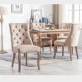 Miniatyrbild 2 av 6: Chaise4pieds, Beige sammetsstol, matstol, hög rygg, med knappdetaljer, massiv trästruktur, Beige Set4St