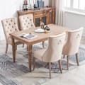 Miniatyrbild 1 av 6: Chaise4pieds, Beige sammetsstol, matstol, hög rygg, med knappdetaljer, massiv trästruktur, Beige Set4St