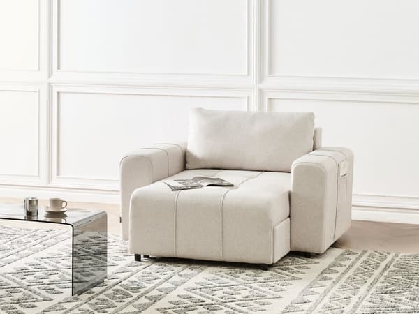 Chaiselong Beige Polyester Daybed med Ryglæn Gæsteseng Multifunktionel Chaise med Opbevaring Sofa Moderne til Stuen