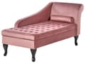 Miniatyrbillede 4 af 11: Chaiselong Lyserød Velour Sorte Træben 2 Personers Blød Polstret Hjørnesofa Daybed med Opbevaring Stue Retro Rygpuder Tilbehør Inspiration