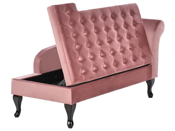 Chaiselong Lyserød Velour Sorte Træben 2 Personers Blød Polstret Hjørnesofa Daybed med Opbevaring Stue Retro Rygpuder Tilbehør Inspiration