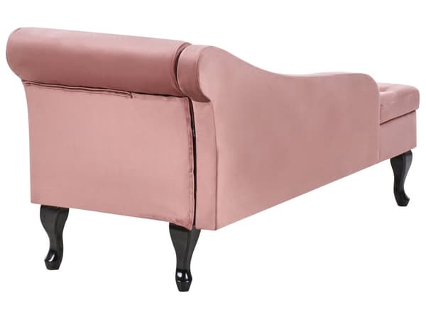 Chaiselong Lyserød Velour Sorte Træben 2 Personers Blød Polstret Hjørnesofa Daybed med Opbevaring Stue Retro Rygpuder Tilbehør Inspiration